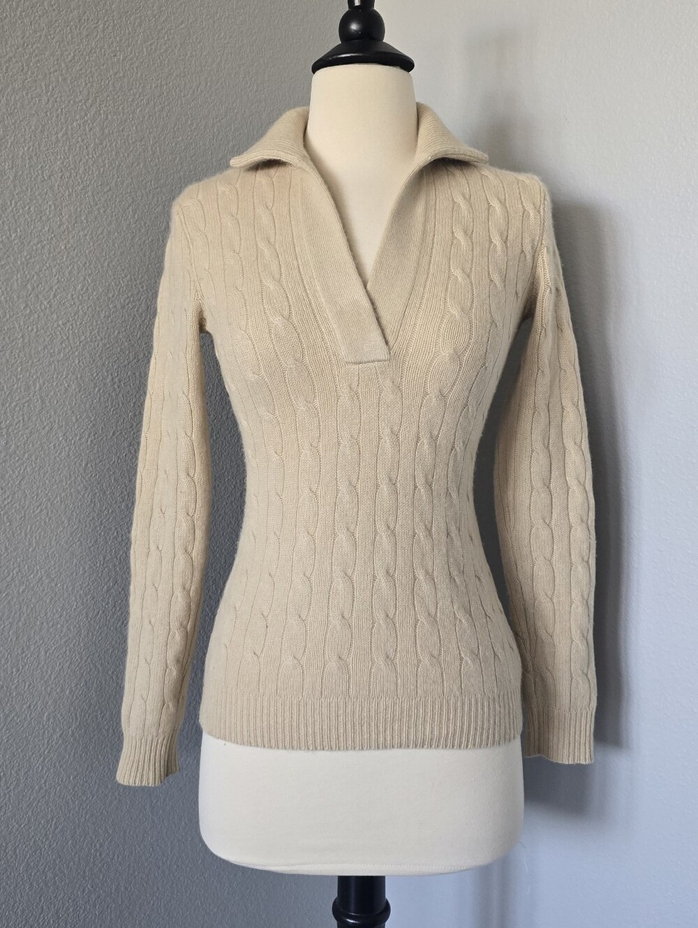 Ralph Lauren Collection Black Label 100% Cashmere Cable Knit Collar Sweater XS - Picture 2 of 5